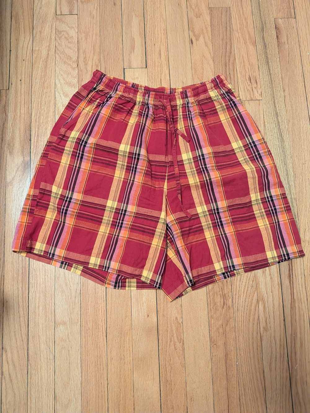 Erika cotton plaid boxer drawstring shorts